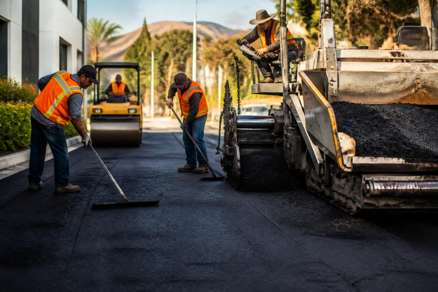 Van Nuys asphalt paving crew at work