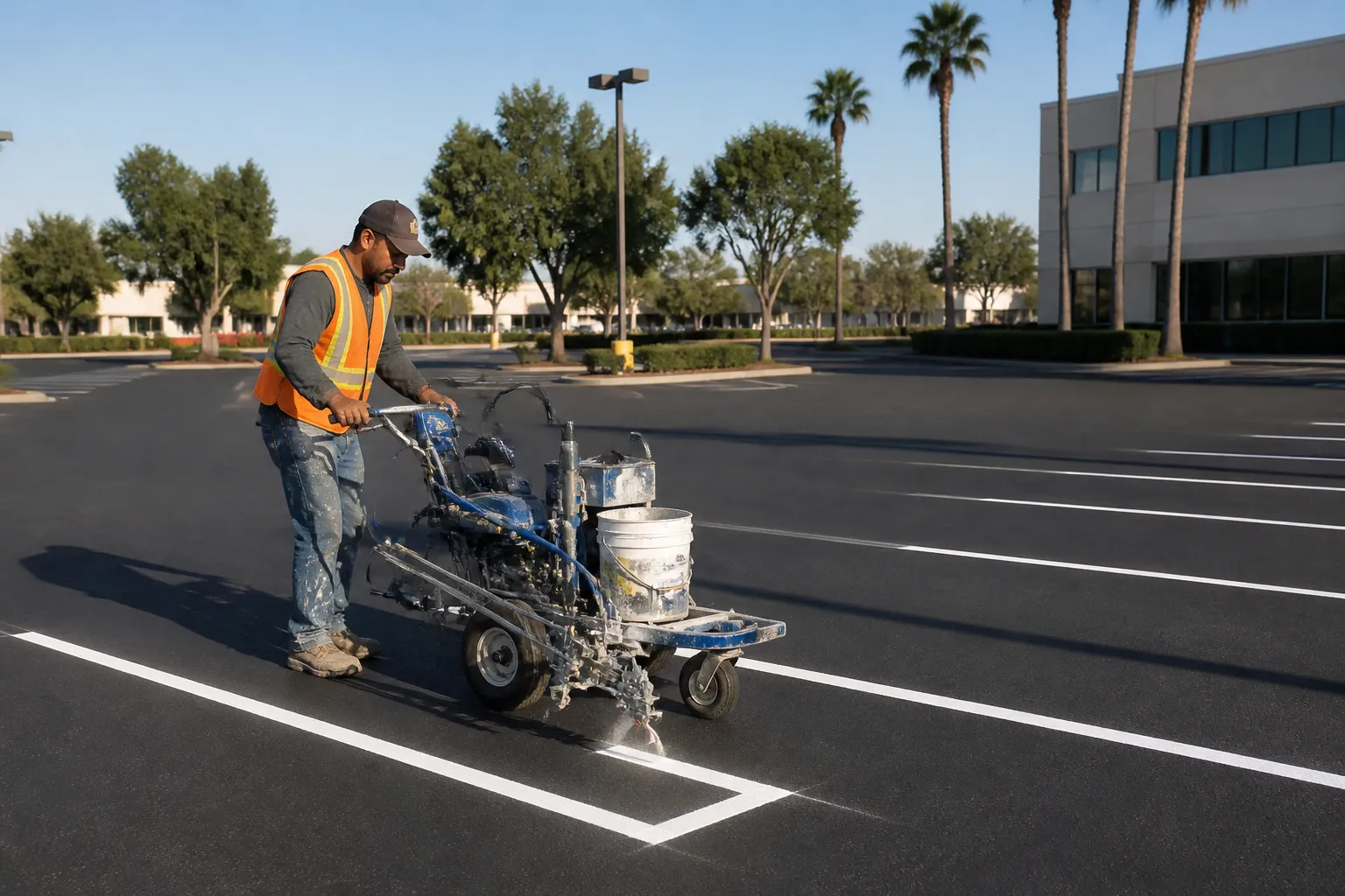 Van Nuys parking lot striping in progress